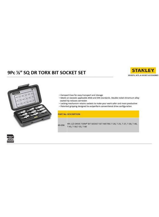 Stanley STANLEY 89-098 9-Piece 1/2'' Drive Torx Bit Socket Set  - Image 5