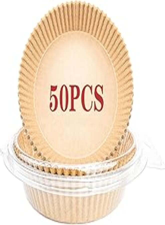 50 PCS Air Fryer Paper Liners, Non-stick Disposable Air Fryer Parchment Paper Liner, Silicone Oil Paper Water-proof Oil-proof Baking Paper for Roasting, Baking, Air Fryer Accessories(50 PCS, 6.3 IN)