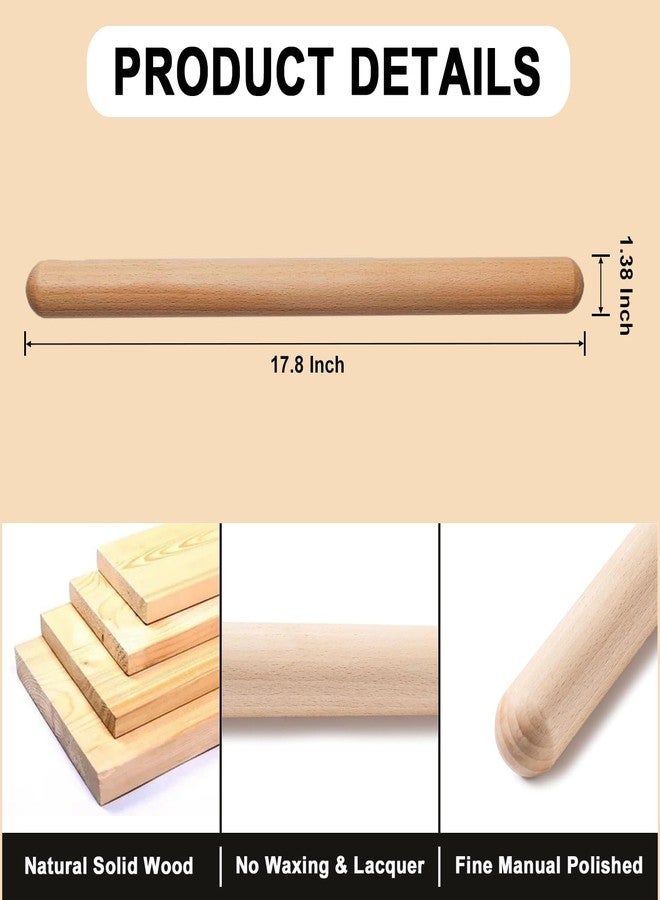Lmoszuak 17.78 Inches French Rolling Pin,Extra-long Wood Rolling Pin for Baking,Classic Wooden Dough Roller for Fondant Pizza Pie Crust Cookie Pastry, Essential Kitchen Utensil,（Beech wood） - Image 2