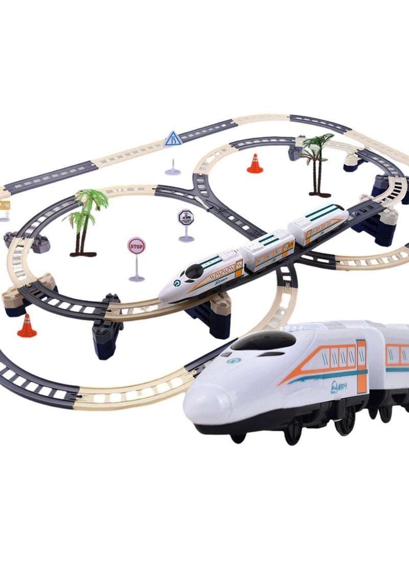 MIXDE High Speed Train Set,Simulation Electric Train Toy Set,Double Layer Simulation Track,Locomotive,Carriage,Road Sign,Tree,Electric Assembly Toy  - Image 1