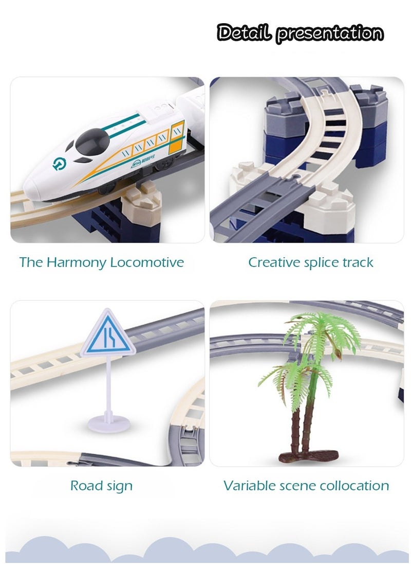 MIXDE High Speed Train Set,Simulation Electric Train Toy Set,Double Layer Simulation Track,Locomotive,Carriage,Road Sign,Tree,Electric Assembly Toy  - Image 2