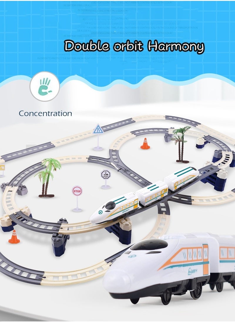 MIXDE High Speed Train Set,Simulation Electric Train Toy Set,Double Layer Simulation Track,Locomotive,Carriage,Road Sign,Tree,Electric Assembly Toy  - Image 3