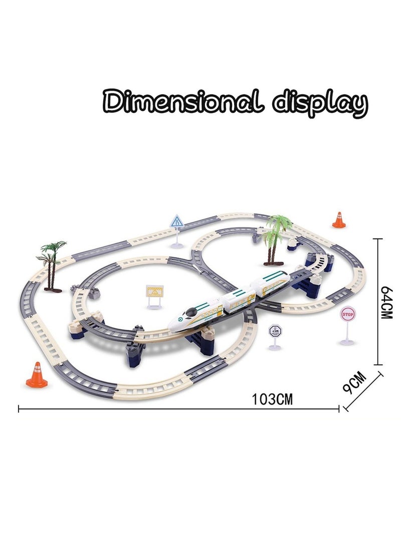 MIXDE High Speed Train Set,Simulation Electric Train Toy Set,Double Layer Simulation Track,Locomotive,Carriage,Road Sign,Tree,Electric Assembly Toy  - Image 4