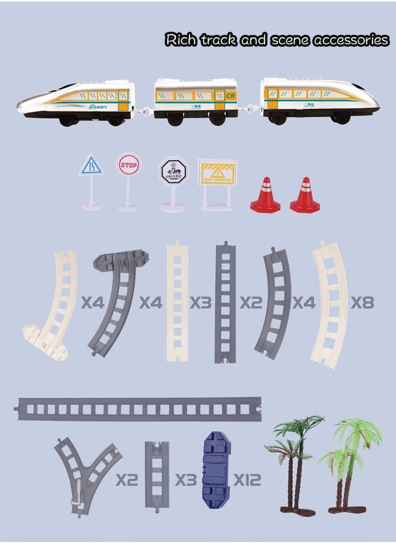 MIXDE High Speed Train Set,Simulation Electric Train Toy Set,Double Layer Simulation Track,Locomotive,Carriage,Road Sign,Tree,Electric Assembly Toy  - Image 5