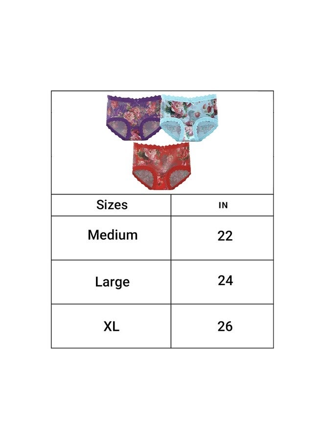 MARGOUN 5 Packs Ultra-thin Panties Women Lace Briefs Ice Silk Mid Waist Panties Female Lingerie Fashion Flower Print Seamless Underwear/M (Waist 22'')--L (Waist 24'')--XL (Waist 26'') - Image 2