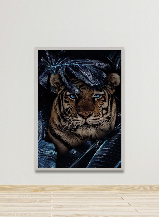 Marktna Canvas Wall Art For Wall Decoration, Tiger Design, With A Hollow Silver Frame, Size (120x80),One Piece - Image 1