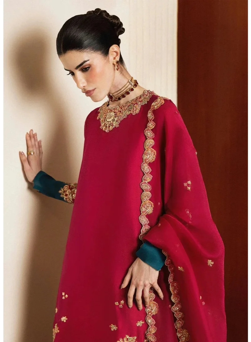 Bazm-A Fashion Atelier  Luxury 2-Piece Pink Embroidered Kaftan Dress with Dupatta Chest 42-44 for Women | Best Price UAE