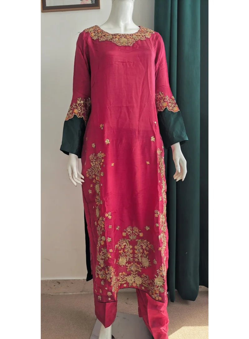 Bazm-A Fashion Atelier  Luxury 2-Piece Pink Embroidered Kaftan Dress with Dupatta Chest 42-44 for Women | Best Price UAE