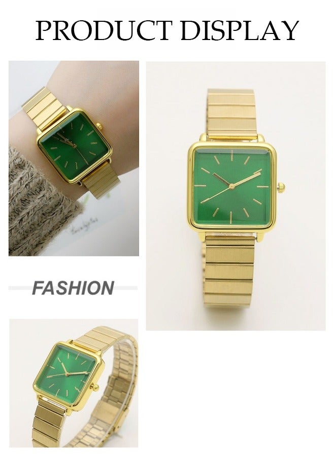 DUNISO 5 Piece Set, Women's Watch Set With Diamond Decoration Bracelet, Necklace, Ring, Earrings, Green Jade Quartz Watch, Luxury Fashion Jewelry  - Image 3