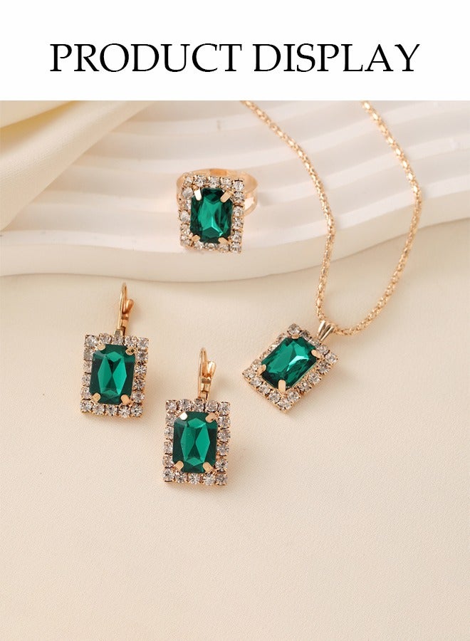 DUNISO 5 Piece Set, Women's Watch Set With Diamond Decoration Bracelet, Necklace, Ring, Earrings, Green Jade Quartz Watch, Luxury Fashion Jewelry  - Image 5