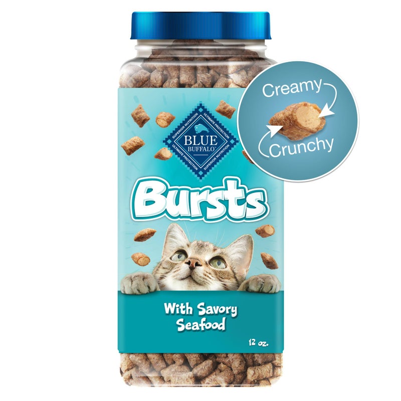 Blue Buffalo Bursts Crunchy & Creamy Cat Treats, Great for Training, Savory Seafood, 12-oz Tub - Image 1
