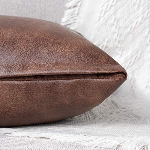Yaertun Set of 2 Faux Leather Decorative Throw Pillow Covers Modern Solid Outdoor Cushion Cases Luxury Pillowcases for Couch Sofa Bed 16x16 Inches Dark Brown - Image 4