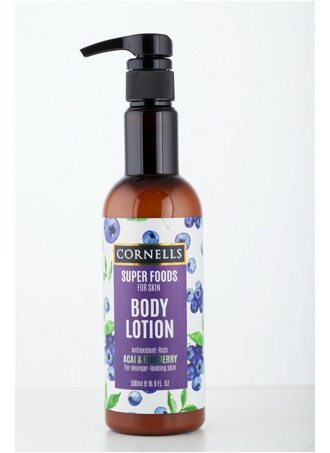 CORNELLS - Super Food Acai & Blueberry Body Lotion 500Ml | For Younger Looking Skin | Antioxidentrich | For Men And Women - Image 1