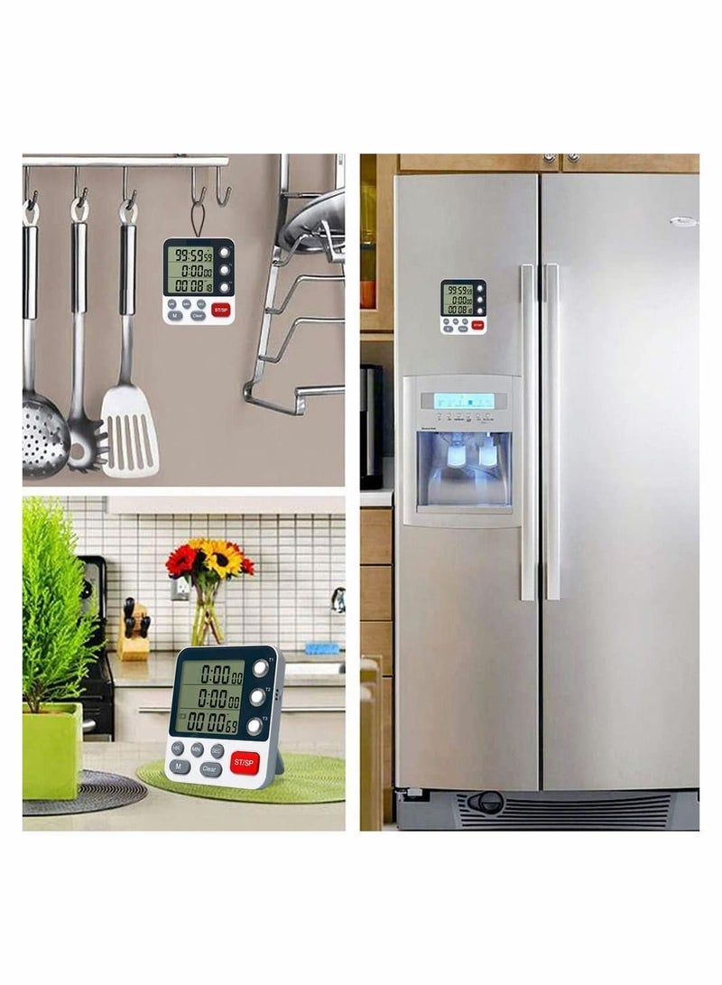 Y&D Digital Dual Kitchen Timer 3 Channels Count UP Down Stopwatch for Cooking Large LCD Display Adjustable Volume Alarm with Magnetic Back Stand Gourmet Enthusiast - Image 2