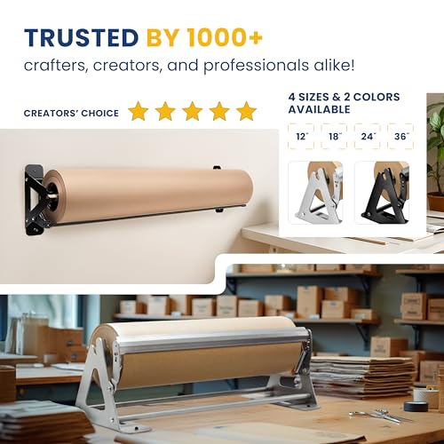 DIY Crew 18 Inch Paper Roll Dispenser and Cutter - Heavy-Duty Wall Mountable, Non Slip Tabletop - Kraft, Freezer, Butcher Paper - Up to 1000ft Rolls - Image 5