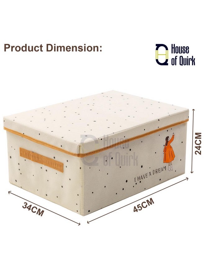 House of Quirk Fabric Clothes Storage Box Pants, Jeans, Underwear Organizer Drawer Divider Basket Design Toy With Lid (Beige Print, Large45 X 34 24 Cm, 45 Cm) - Image 4