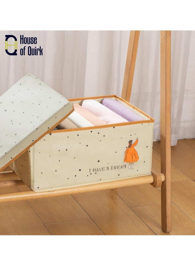 House of Quirk Fabric Clothes Storage Box Pants, Jeans, Underwear Organizer Drawer Divider Basket Design Toy With Lid (Beige Print, Large45 X 34 24 Cm, 45 Cm) - Image 5