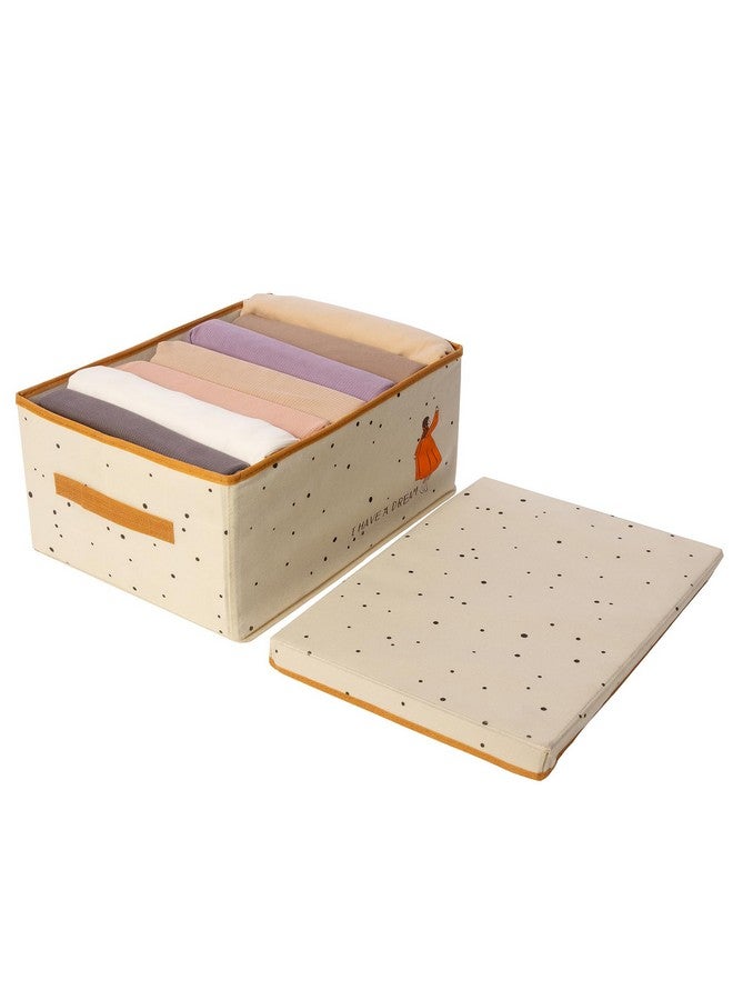 House of Quirk Fabric Clothes Storage Box Pants, Jeans, Underwear Organizer Drawer Divider Basket Design Toy With Lid (Beige Print, Large45 X 34 24 Cm, 45 Cm) - Image 1