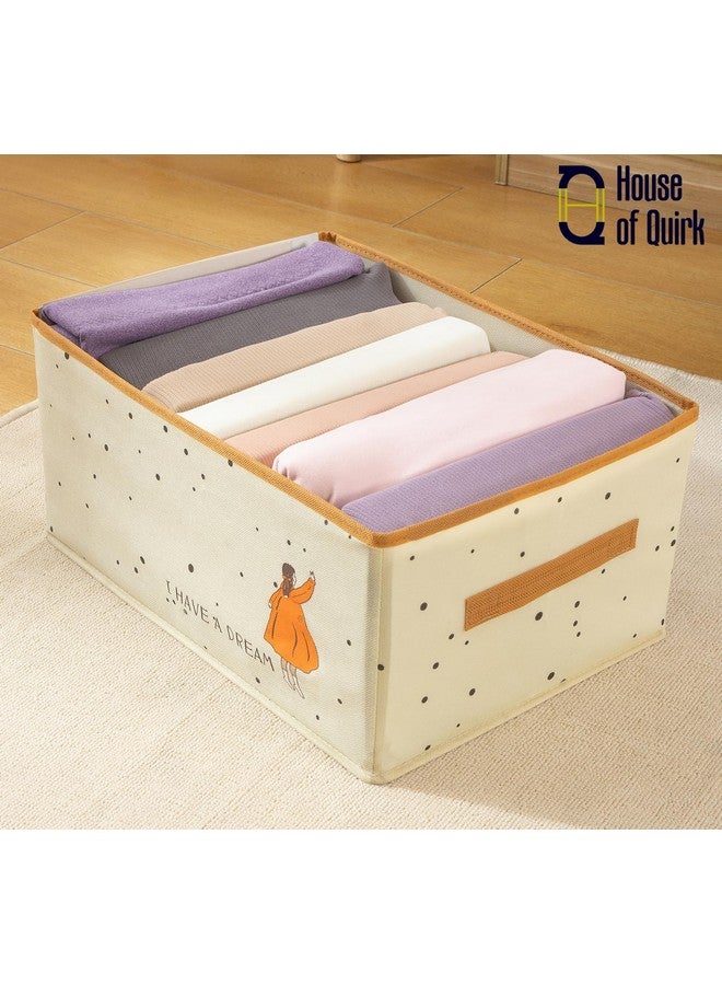 House of Quirk Fabric Clothes Storage Box Pants, Jeans, Underwear Organizer Drawer Divider Basket Design Toy With Lid (Beige Print, Large45 X 34 24 Cm, 45 Cm) - Image 2