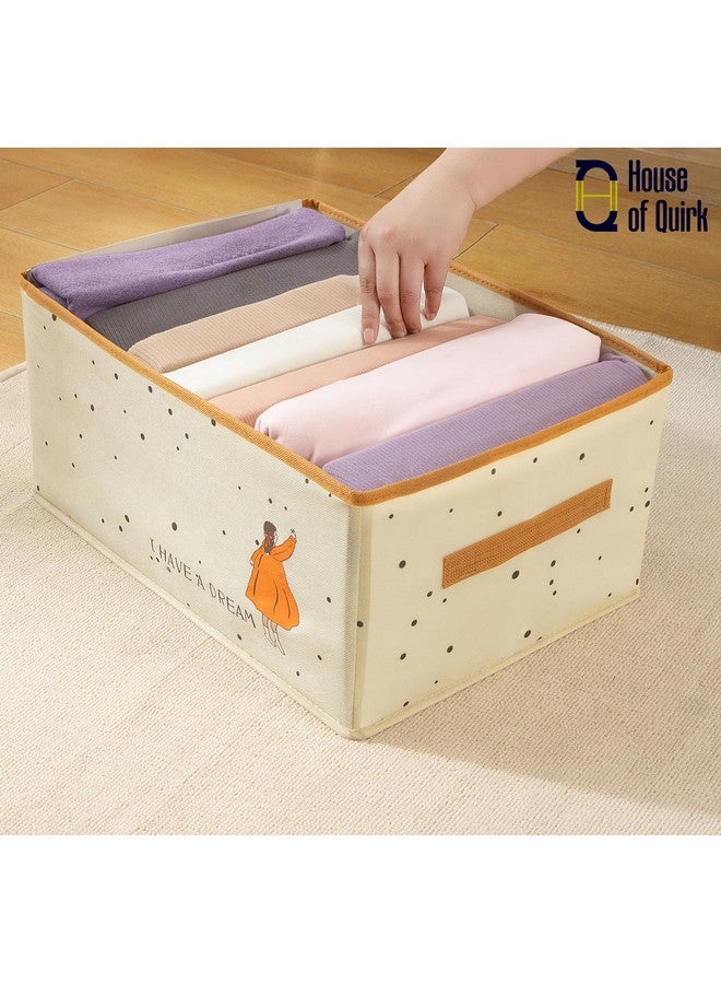 House of Quirk Fabric Clothes Storage Box Pants, Jeans, Underwear Organizer Drawer Divider Basket Design Toy With Lid (Beige Print, Large45 X 34 24 Cm, 45 Cm) - Image 3