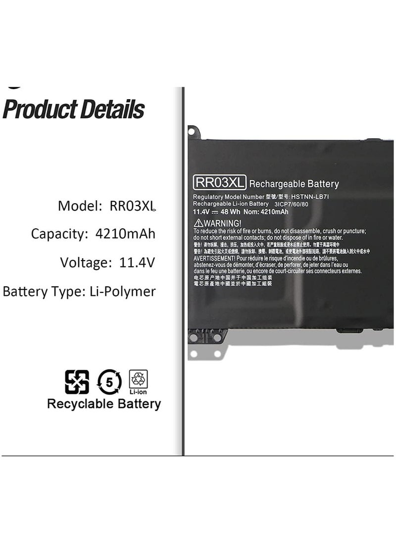 Generic - New RR03XL Laptop Battery for HP ProBook 430 440 450 455 470 G4 G5 Mobile Thin Client MT20 MT21 Series HSTNN-PB6W HSTNN-LB7I HSTNN-LB71 HSTNN-UB7C HSTNN-I74C 851477-421 851477-541 851477-831 48Wh - Image 1