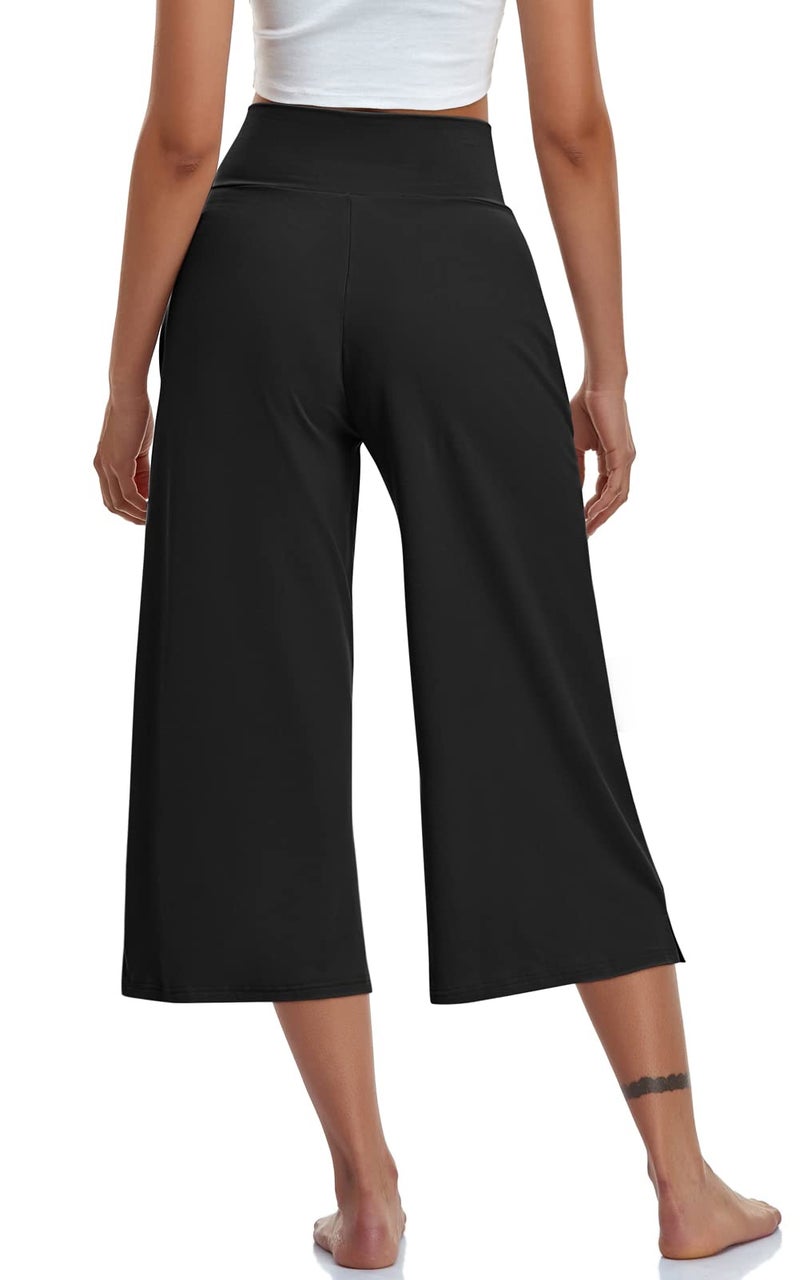 TARSE Womens Casual Wide Leg Yoga Capris Plus Size Crossover High Waist Capri Pants Loose Soft Pajama Pockets Sweatpants(Black,XXL 2XL) - Image 3