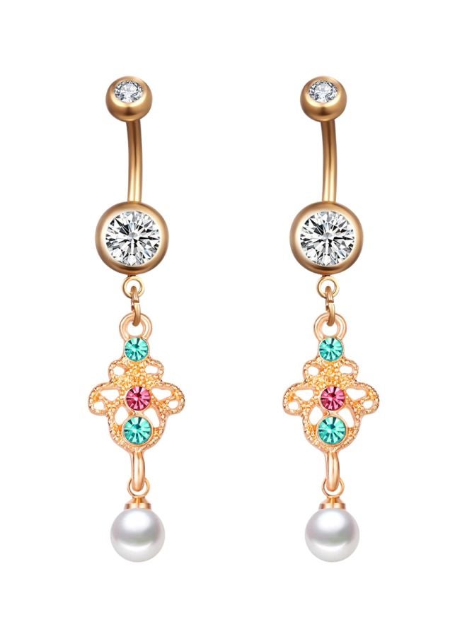 اليشمك طقم حلق سرة بطن من الستيل الجراحي 316L بتصميم زهرة دوار الشمس مكون من قطعتين - Image 1