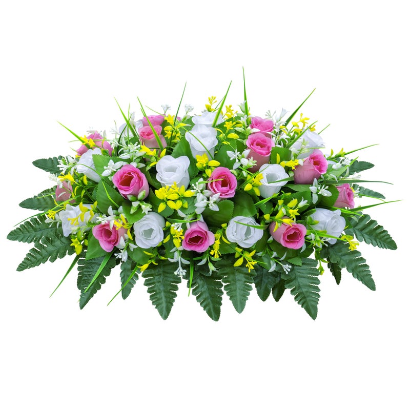 LVXINLI Artificial Cemetery Flowers Saddle-Shaped Tombstone Decorations Non-Fading UV-Resistantï¼ˆPink+White Saddle ï¼‰ - Image 1