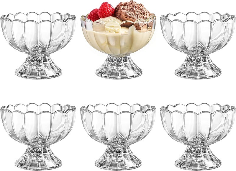 RAGYULA Glass Dessert Bowls Set of 6 Glass Ice Cream Cups Small Trifle Cute Footed Sundae Glasses Dessert Bowl for Dessert Sundae Ice Cream Fruit Salad Snack Cocktail Clear 120ml Each - Image 1