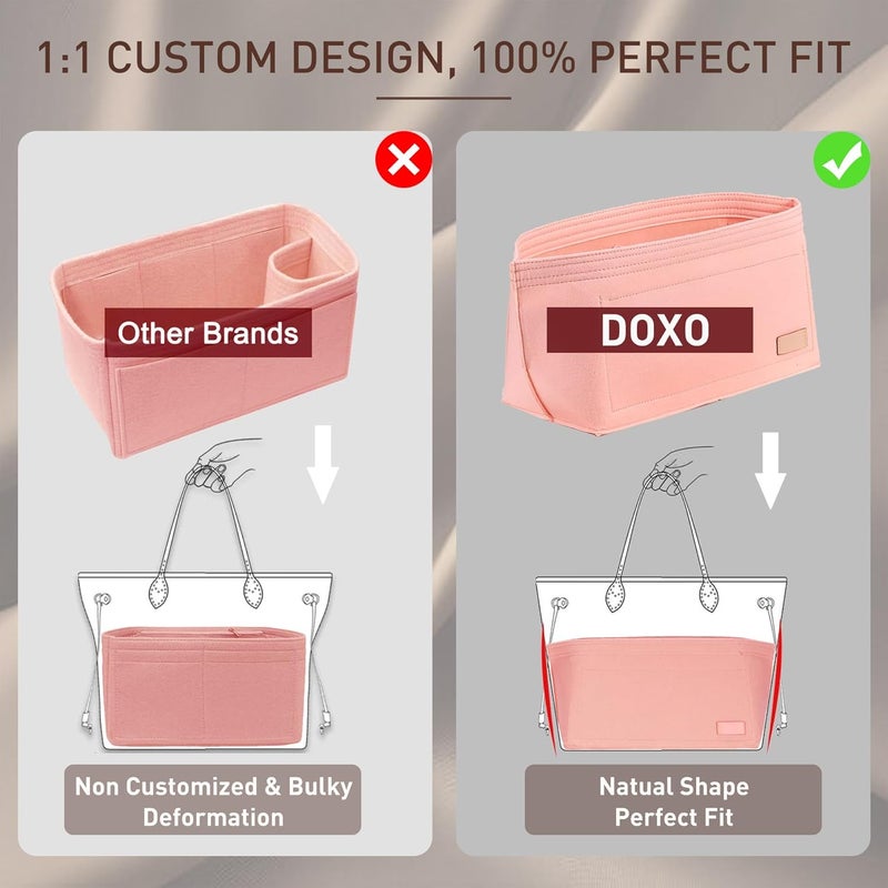 Doxo Purse Organizer Insert Handbags &Tote Felt Bag Fit for LV Speedy 35 and Neverfull MM (Pink-Large-Combination) - Image 4