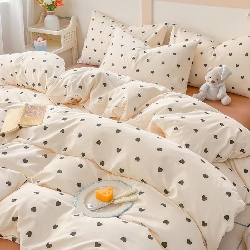 Heart Duvet Cover Set: King Size Black White Heart Pattern - Soft Breathable Microfiber, Hidden Zipper & Corner Ties for Romantic Bedroom, Guest Room or Valentine Gifts - Image 5