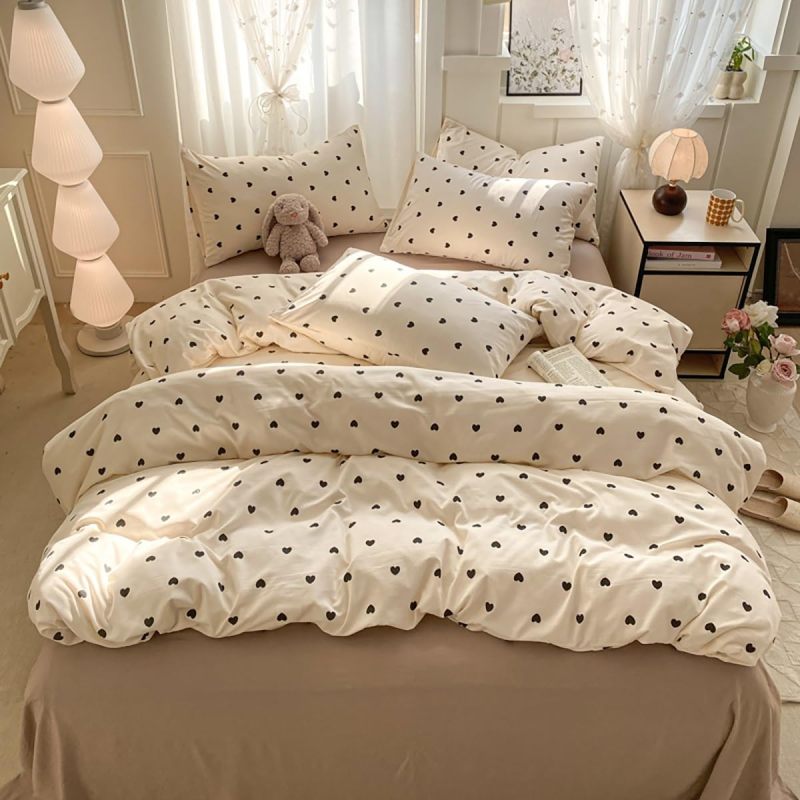 Heart Duvet Cover Set: King Size Black White Heart Pattern - Soft Breathable Microfiber, Hidden Zipper & Corner Ties for Romantic Bedroom, Guest Room or Valentine Gifts - Image 4