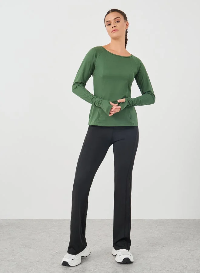 ستايلي اكتيف بلوزة بأكمام طويلة وتفاصيل خياطة بتأثير الكونتور