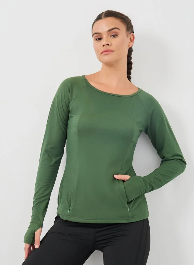 ستايلي اكتيف بلوزة بأكمام طويلة وتفاصيل خياطة بتأثير الكونتور