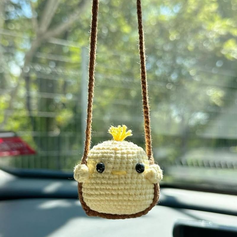 FOWSEEK Crochet Swinging Animal Car Mirror Hanging Accessories Cute Decorations for Women Aesthetic Handmade Knitted Rearview Accessories Home Office Decor - Image 1