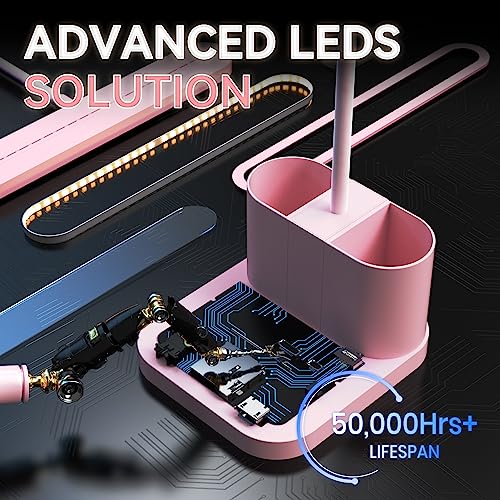 AXX Pink Desk Lamp for Home Office, Cute Table Lights for Bedrooms, Kawaii, Dimmable LED, Flexible Gooseneck, Pen Holder, Touch Control, Room College Dorm Essentials for Teen Girls Kids - Image 5