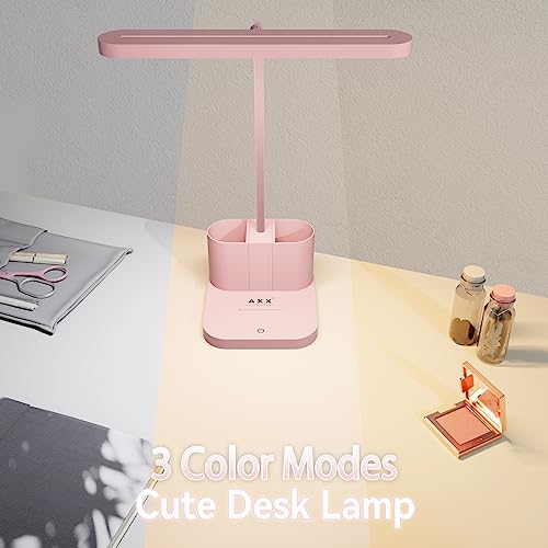 AXX Pink Desk Lamp for Home Office, Cute Table Lights for Bedrooms, Kawaii, Dimmable LED, Flexible Gooseneck, Pen Holder, Touch Control, Room College Dorm Essentials for Teen Girls Kids - Image 4