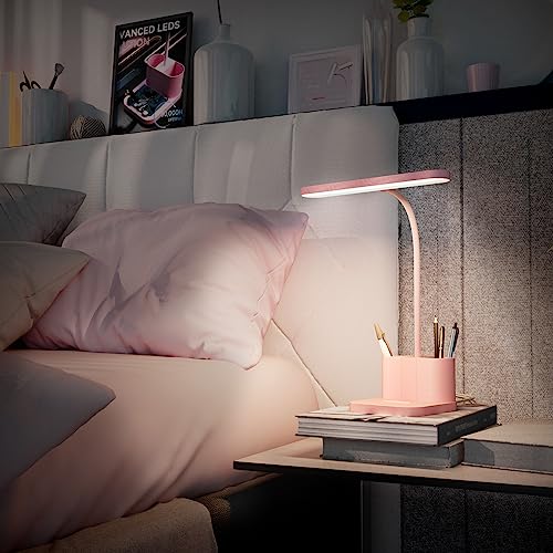 AXX Pink Desk Lamp for Home Office, Cute Table Lights for Bedrooms, Kawaii, Dimmable LED, Flexible Gooseneck, Pen Holder, Touch Control, Room College Dorm Essentials for Teen Girls Kids - Image 2