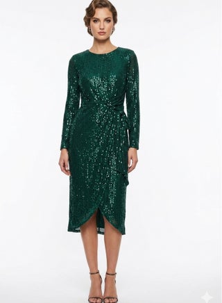 Women sequined green dress soiree party occassions