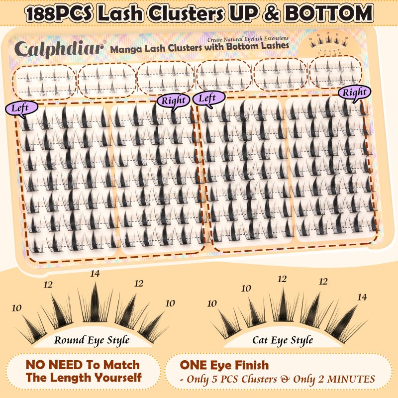 calphdiar Manga Lash Clusters Anime Star Eyelash Extension 188Pcs Natural Lash Clusters with Bottom Lashes Spiky Cluster Eyelash Extensions Wispy 10-14mm Fairy Individual Lashes Extension Doll Eyelash Clusters - Image 2