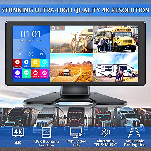 DOUXURY RV Backup Camera System with 10.36’’ 4K Monitor for RV Truck Bus Trailer with 4 Rear/Side View 1080P HD Cameras 4 Splits Touch Screen DVR Recording IP69 Waterproof Bluetooth Music Video Avoid Blind - Image 3