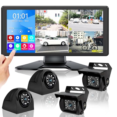 DOUXURY RV Backup Camera System with 10.36’’ 4K Monitor for RV Truck Bus Trailer with 4 Rear/Side View 1080P HD Cameras 4 Splits Touch Screen DVR Recording IP69 Waterproof Bluetooth Music Video Avoid Blind - Image 1