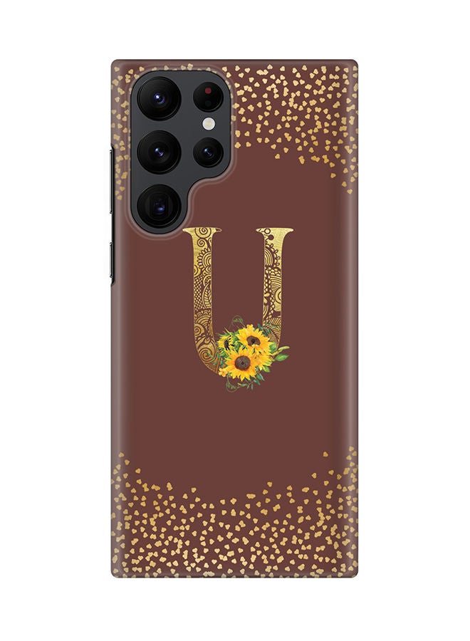Stylizedd Monogram Slim Cover for Samsung Galaxy S22 Ultra 5G Case Custom Initials Letter Floral Pattern Snap Series Mobile Cover Matte Alphabet  - U (Brown) - Image 1