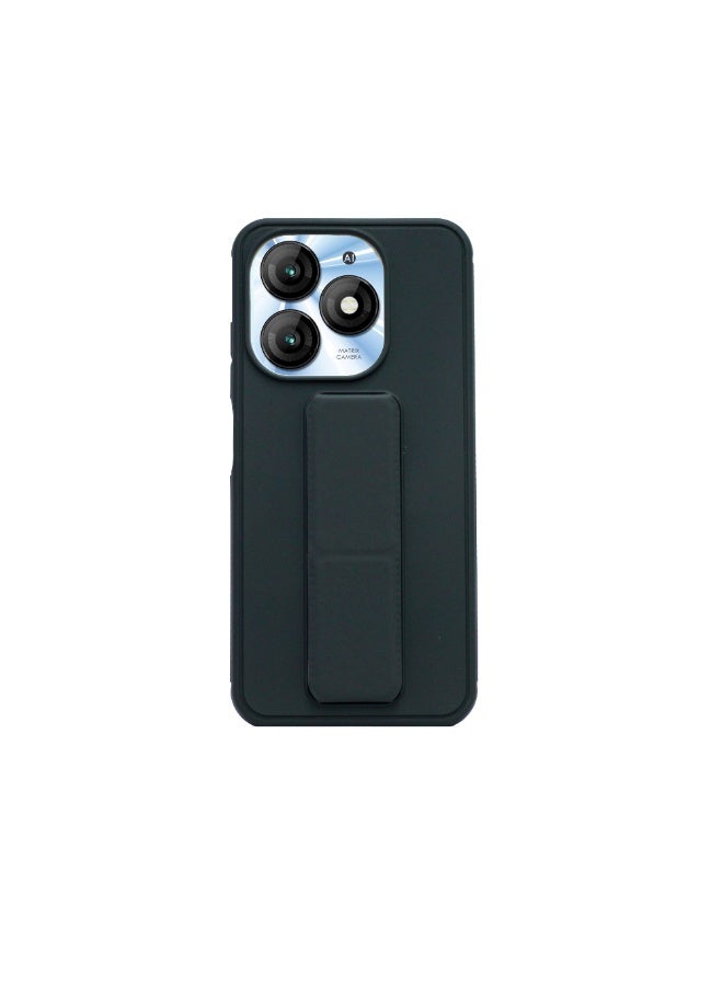 Back Cover Stand Case Itel A70 Magnetic Car Holder Soft Silicone Horizontal & Vertical Kickstand Cover Wrist Strap Full protection Anti Fingerprint Case (Black)