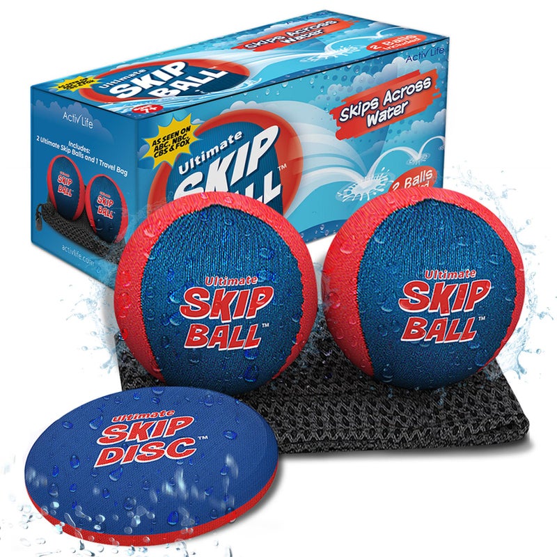 Activ Life Ultimate Skip Ball - Durable Bounce Action & Water Skip Ball - Beach Toys for Beach Fun Stocking Stuffers for Teen Boys & Girls - Red/Blue - Image 1