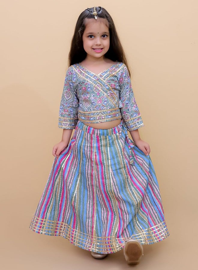 The Mom Store Girls Kurta Lehenga Set Ethnic Wear | Printed | Stylish Kids/baby Kurta for Festivals & Occasions | Cotton | Multicolor Muskaan | 1-2Y - Image 3