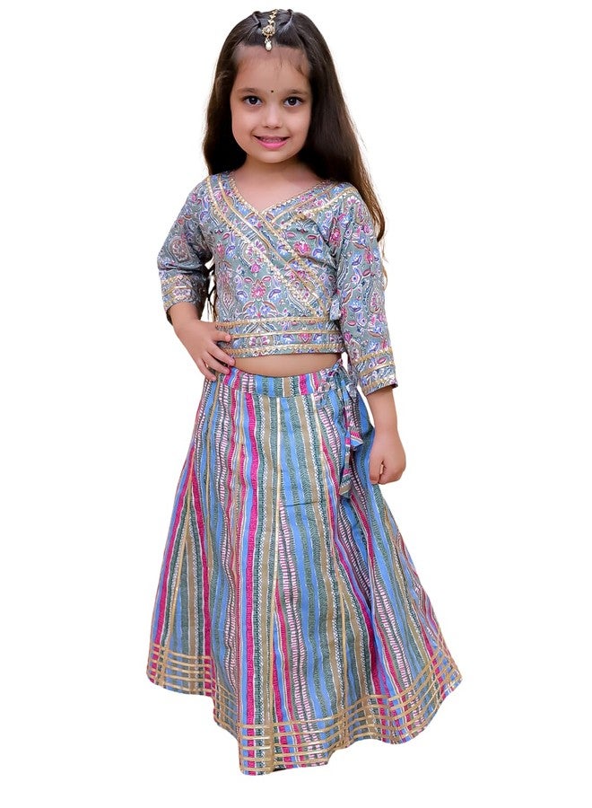 The Mom Store Girls Kurta Lehenga Set Ethnic Wear | Printed | Stylish Kids/baby Kurta for Festivals & Occasions | Cotton | Multicolor Muskaan | 1-2Y - Image 1