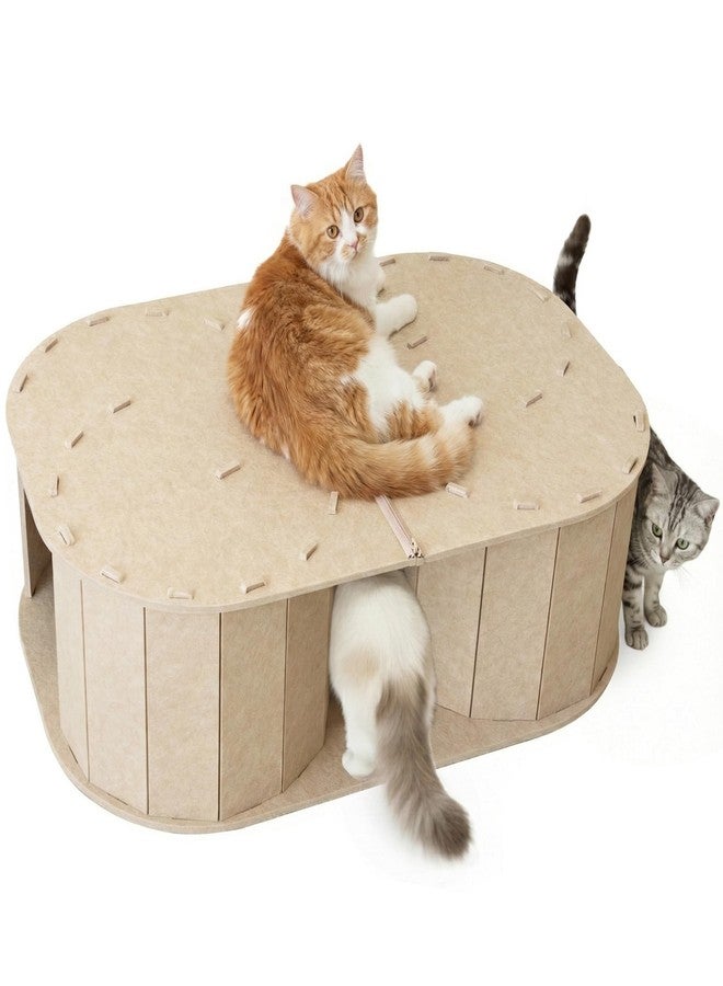 PETKARAY Large Felt Cat Tunnel, Double S-Shaped Hideaway for Indoor Cats, Interactive Cat Bed Cave and Hideout, 34x22.8x10.2 inches Beige - Image 1