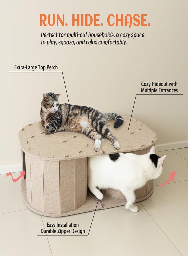 PETKARAY Large Felt Cat Tunnel, Double S-Shaped Hideaway for Indoor Cats, Interactive Cat Bed Cave and Hideout, 34x22.8x10.2 inches Beige - Image 3