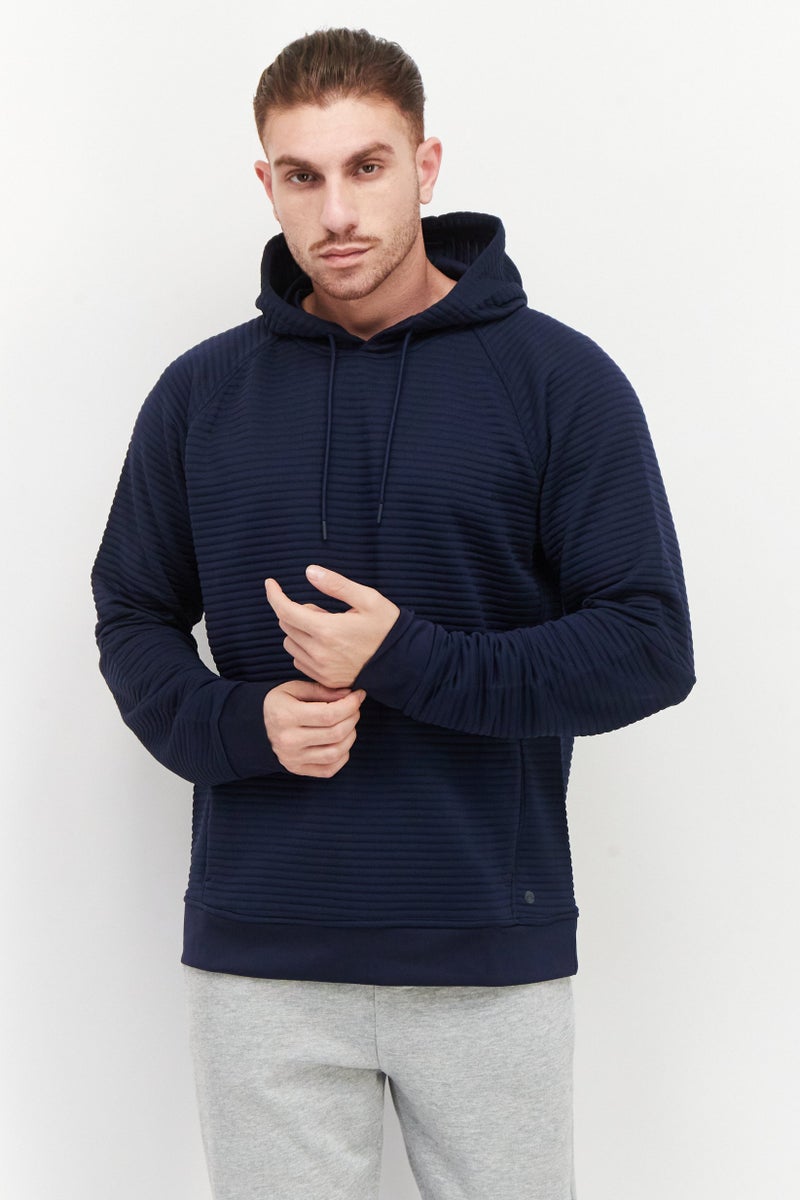 Apana Men Hooded Long Sleeve Plain Sweatshirt, Navy Blue - Image 1